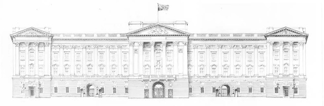 Pencil Drawing of Buckinham Palace facade